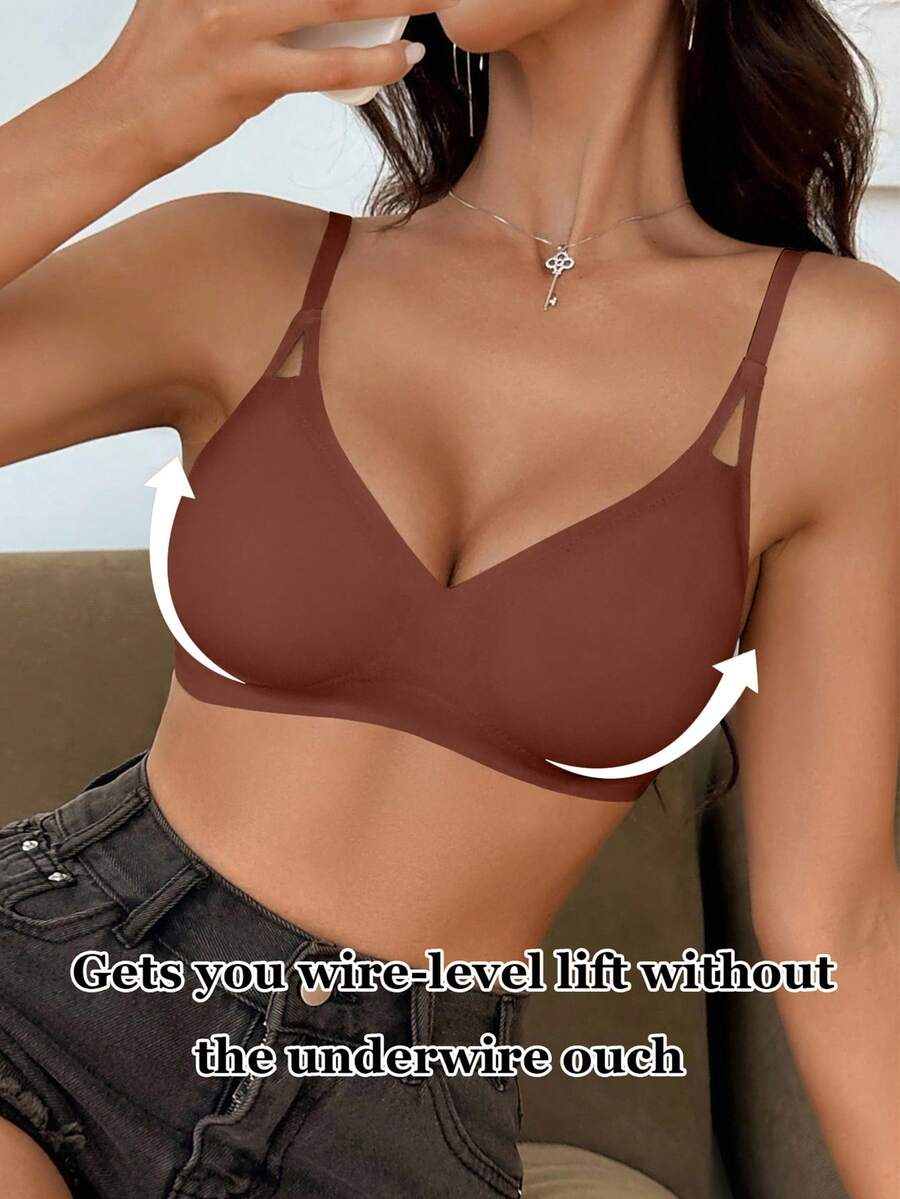 SHEIN 女款無縫內衣,1件裝 - 咖啡棕 - 查看 1