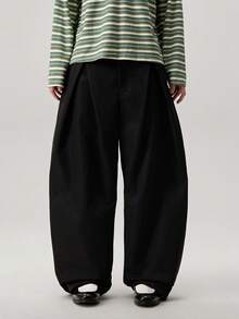 Vaulklash Men's Woven Fashionable Casual Loose Solid Color Pants, Fall - Black - View 1