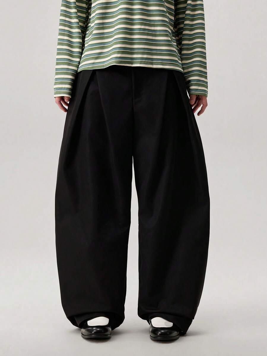 Vaulklash Men's Woven Fashionable Casual Loose Solid Color Pants, Fall - Black - View 1