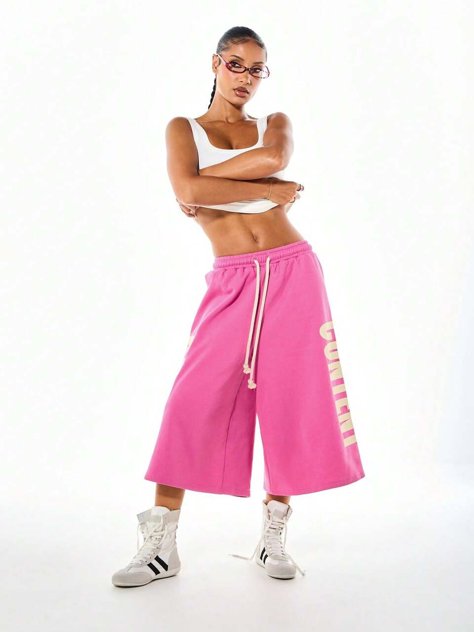 SUMWON WOMEN Wide Leg Culottes Shorts With Drawstring Waist Oversized Leg Print Below Knee Length Casual Summer Pants