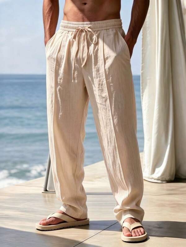 Ironwick Pantaloni sport lungi casual pentru vacanță, pentru bărbați, cu talie cu șnur și buzunare