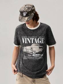 Vaulklash T-shirt nera lavata da uomo taglia standard con design di bordo bianco sulle maniche - nero - Visualizzare 5