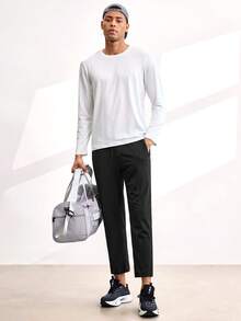 Driftmere Men's Casual Solid Color Round Neck Long Sleeve T-Shirt, For Fall - White - View 3