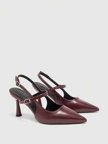CUCCOO BIZCHIC 女款尖頭細高跟鞋 酒紅色 時尚基礎款 日常百搭 通勤上班購物用 後跟提拉式 Slingback 高跟鞋 - 紅色1 - 查看 7