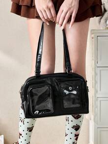ROMWE Kawaii Japanese Style Fashion Minimalist School Girl JK Transparent Badge Shoulder Bag, Suitable For Daily, Commuting, Party, Anime Convention, Gift, Crossbody , Bags Ladies Elegant, Bags Ladies Elegant - Black - View 4