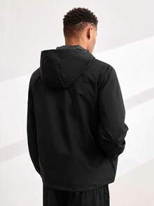 Driftmere Men's Hooded Drawstring Soft Shell Windbreaker Jacket, Sports & Casual, Front Large Pocket, Zipper Side Pockets, Suitable For Daily Wear, Versatile & Popular Jacket - Black - View 3