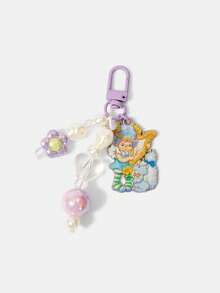 Strawberry Shortcake X SHEIN 1PC Purple Cartoon Flower Pearl Short Chain Car Keychain Pendant Bag Decoration - Multicolor - View 4