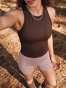 Exploreva Exploreva Women's Slim Fit Outdoor Brown Criss-Cross Back Tank Top - Brown - View 2