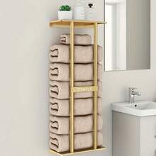 Bathroom Towel Rack, French Wall Mounted Storage Rack, Is A Space Saving Bathroom Accessory That Can Accommodate Up To 6 Large Towels. Equipped With A Storage Rack, Suitable For Hand Towels, Face Towels, And Bathrobes. - Multicolor - View 9