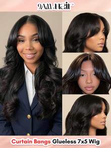 Pre Bleached Face-Framing Curtain Bangs Body Wave Wig 7*5 Pre-Cut Lace Wear&Go Glueless Wig Human Hair Wig With Layers - SNatural - View 1