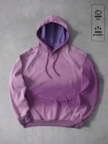 ROMWE MEN Street Life Men's Streetwear Gradient Color Long Sleeve Drawstring Pocket Hooded Sweatshirt - Purple - View 1