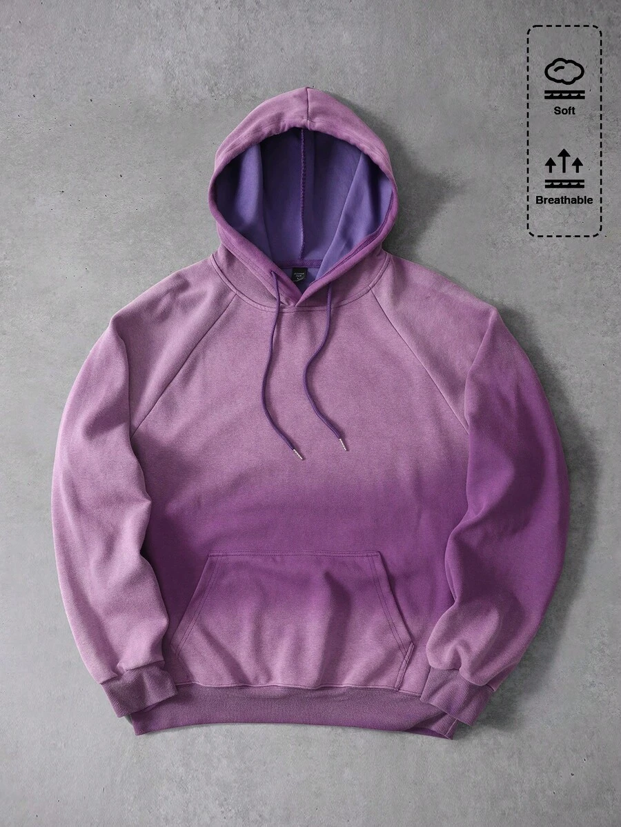 ROMWE MEN Street Life Men's Streetwear Gradient Color Long Sleeve Drawstring Pocket Hooded Sweatshirt - Purple - View 1