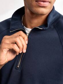 Driftmere Men's Half-Zipper Stand Collar Raglan Long Sleeve Quarter Zip Sweatshirt - Royal Blue - View 6