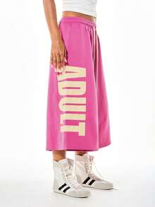 SUMWON WOMEN Culottes shorts à jambes larges avec taille à cordon de serrage, jambes surdimensionnées, imprimé, longueur sous le genou, pantalon décontracté d'été - Rose bonbon - Voir 5