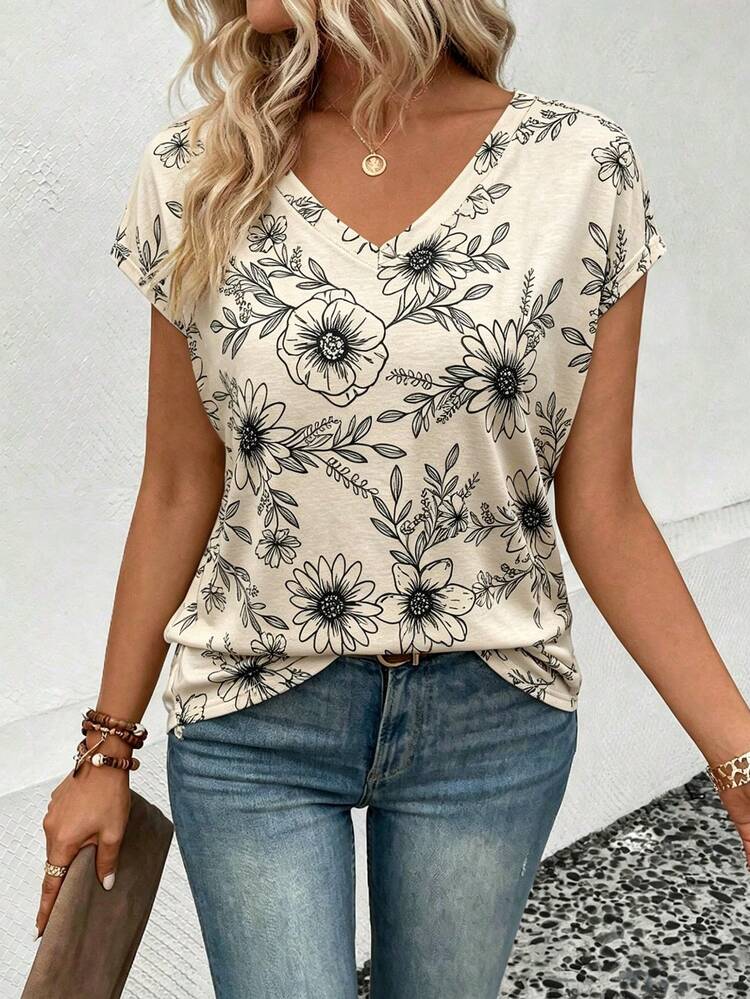 Louniche قميص كاجوال قصير الأكمام بطبعة زهور للنساء، مناسب للحفلات والمناسبات والعمل والأعياد مثل عيد الميلاد والتخرج وعيد المعلم وعيد الحب وعيد الشكر وبداية العام الدراسي، قميص قصير الأكمام بطبعة زهور للاستخدام اليومي في الربيع والصيف - متعدد الألوان - مشاهدة 5