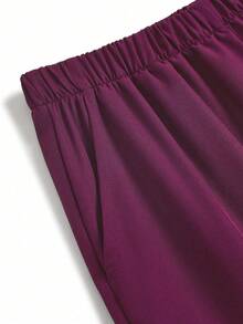 TaskEZ Solid Color Patchwork V-Neck Short Sleeve Top And Pants Scrub Uniform Set - Red Violet - View 5