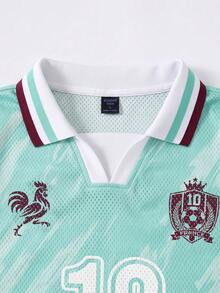 ROMWE MEN Prep 男士法國國家足球隊球衣 T-shirt，適合春夏日常穿著 - 彩色 - 查看 3