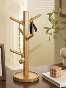 Brown-Colored Mug Tree-Shaped Storage Rack, Slip-Resistant And Stable, Sturdy Bamboo Coffee Cup Hanger With Hooks, Thick Base/Tabletop Coffee Cup Holder, Suitable For Tables, Coffee Areas, Kitchens, Versatile Storage. - Multicolor - View 8
