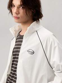 Vaulklash Men's Casual Street Wear Graphic Streetwear Letter Print Reflective Contrast Stripe Long Sleeve Jacket Beach Graduation College School White Autumn - White - View 8