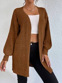 EURMUSE Plain Solid Color Dropped Shoulder Cardigan, Casual & Versatile, Autumn/Winter,Cardigans For Women,Long Cardigans Woman,Petite Cardigans,Cardigans - Brown - View 4