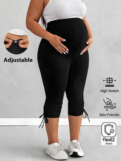 Plussiva Plus Size Maternity Casual Versatile Solid Color Slim Fit Bottoms