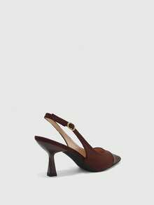 CUCCOO BIZCHIC Women Slingback Heels Mixed Material Design Pointed Toe Elegant Office Shoes - Brown - View 9