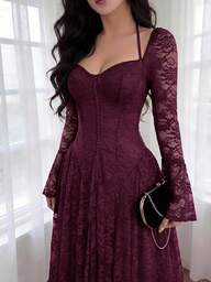 Feyla Women's Elegant Solid Color Lace Dress