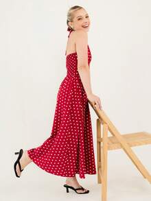 Ximena Robles Ximena Robles Women Summer Casual Holiday Polka Dot Print Halter Backless Dress Vacation Party Elegant - Red and White - View 1