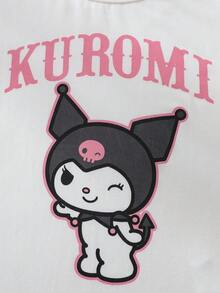 HELLO KITTY AND FRIENDS | SHEIN Setelan 2 potong: Kaos Lengan Pendek Leher Bulat Bergambar Kartun Lucu untuk Anak Perempuan dan Celana Pendek Longgar - Hitam dan Putih - View 4