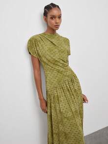 Maija Vestido elegante vintage francés casual de verano para mujer con lunares verdes, para escapada urbana, uso diario, fiesta, cita, brunch y té - Verde Oliva - Ver 5