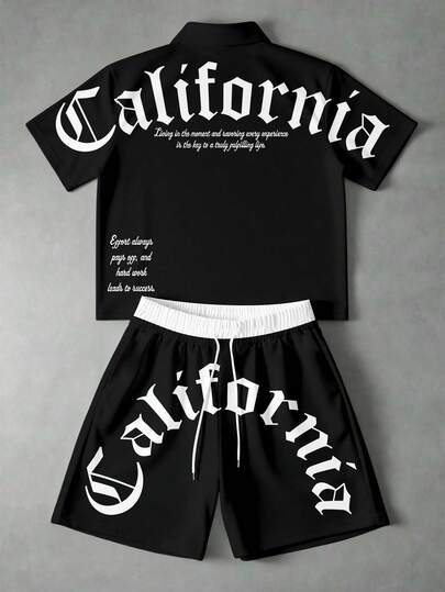 Manfinity EMRG Men's Slogan Print Short Shirt & Shorts Set