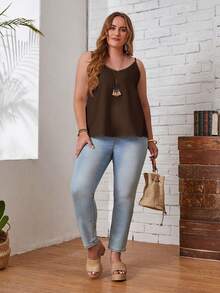 EMERY ROSE Camiseta de tirantes de unicolor versátil y casual de talla grande para uso diario - Marrón - Ver 4