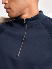 Driftmere Men's Half-Zipper Stand Collar Raglan Long Sleeve Quarter Zip Sweatshirt - Royal Blue - View 7
