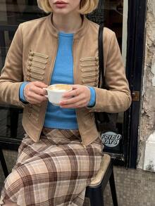 Struktiv 女款春夏純色立領休閒百搭日常旅行長袖外套 - 卡其色 - 查看 6