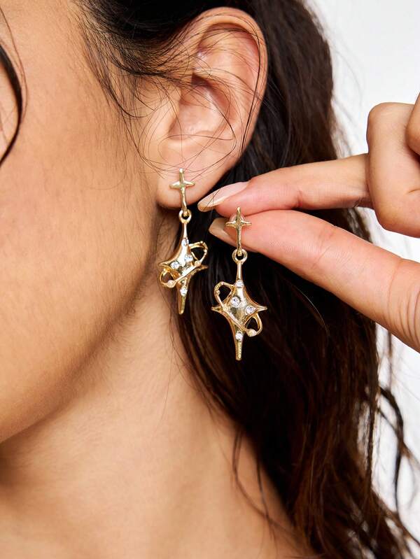 ROMWE Grunge Punk 1 Pair Fashion Luxury Star Shaped Drop Earrings, Suitable For Any Occasion For Women