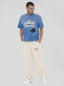 FORM&CHAOS Men's Summer Loose Fit Blue Vintage Washed T-Shirt - Blue - View 4