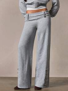Athîral Women's Casual Straight Tube Loose Button Decoration Military Napoleon Decoration Pants, Summer Loose Daily Casual Date Party - Grey - View 4