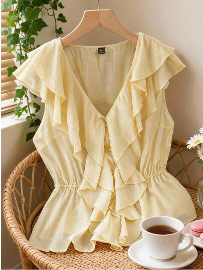 Franclia Plus Size Women's Spring/Summer French Romantic Casual Formal Sicilian Elegant Commute Evening Tea Party Vacation Wedding Guest Solid Color Yellow