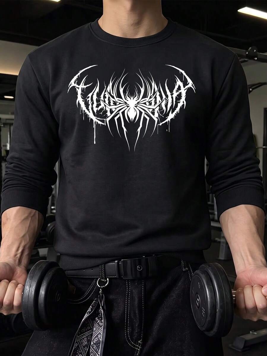 GymBeat Sweatshirt Olahraga Lengan Panjang Kasual Pria Motif Laba-laba untuk Sehari-hari - MultiWarna - View 1