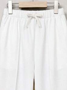 SHEIN Tween Boy Casual Solid Color Toothpick Pleat Decor Drawstring Elastic Waist Long Pants, Suitable For Autumn, Spring, Winter, Ideal For Outdoor Play, School, Street Style, Party Casual, High Cost-Performance - White - View 4