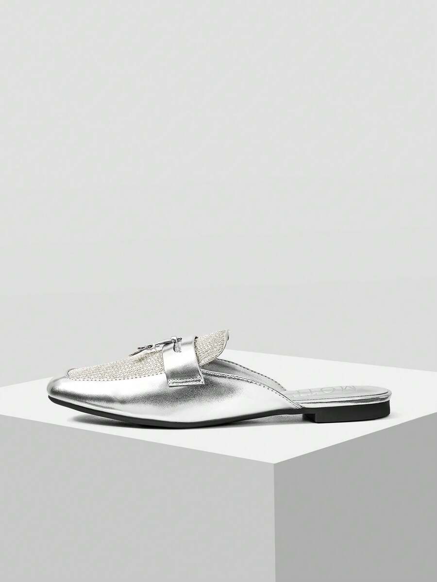 MOTF PREMIUM WOMEN'S SQUARE TOE CASUAL FLAT SHOES - Silver - View 2