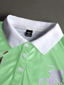 STYNVO Men's Letter Print Short Sleeve Casual Polo Shirt - Mint Green - View 3