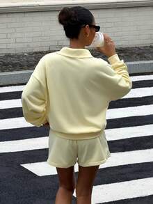 Muchica New Autumn Women's Casual Athleisure Sweatshirt Set In Goose-Yellow Knit Fabric, Featuring A Printed Design. - Pale Yellow - View 2
