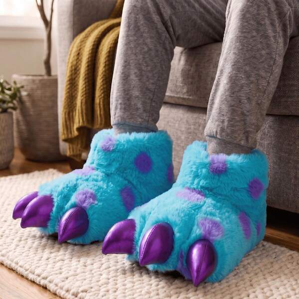 Pantuflas de hombre garras de monstruo de peluche y suela suave, cómodas y divertidas antiderrapantes