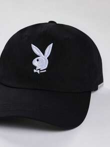 PLAYBOY X SUMWON Bunny Logo Embroidered Dad Cap Baseball Hat Adjustable Unstructured Low Profile Summer Everyday Cap - Black - View 2