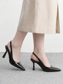 CUCCOO BIZCHIC 女款新款黑色鏡面尖頭細跟高跟後扣鞋，簡約時尚優雅性感，適合派對、通勤與上班穿著 - 黑鏡 - 查看 4