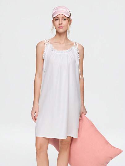 Bonmuse Women's Summer Sleeveless Dress, Sexy Backless Tie-Waist Frill Trim Pocketed Mini Dress, Loose Casual Vacation Sundress