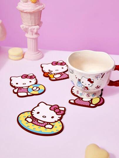 HELLO KITTY AND FRIENDS | Joivida 4pcs Cute Cat Pattern Coasters Set, Heat-Insulating Reusable Pads, Protect Your Table From Hot Cups & Mugs, Great For Home, Kitchen, Office, Coffee Lovers, Also A Fun Little Gift For Cat Lovers On Birthdays Or Housewarming