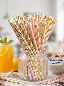 25/50/100 Pieces Of Paper Straws, In Various Colors, Decorative Party Straws, Suitable For Drinking Juices, Smoothies, Summer Cocktails And Various Parties And Gatherings. - color mixing - View 1