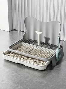 1Pc Indoor Dog Toilet With Splash Guard, Removable Grid Tray And Urine Pad, Easy-To-Clean Pet Training Pad, Suitable For Small/Medium Dogs, With Shovel - Multicolor - View 6